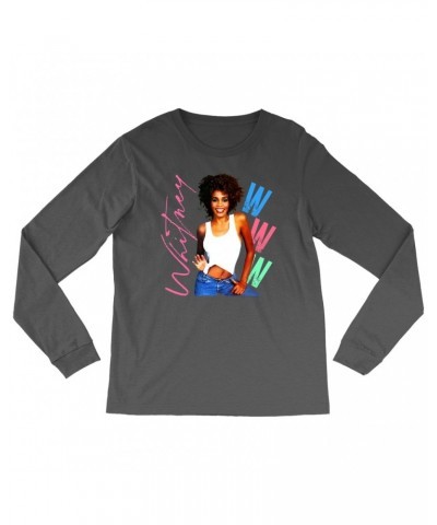 Whitney Houston Long Sleeve Shirt | Whitney Pastel W Design Shirt $8.81 Shirts