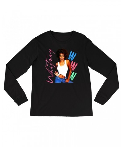 Whitney Houston Long Sleeve Shirt | Whitney Pastel W Design Shirt $8.81 Shirts