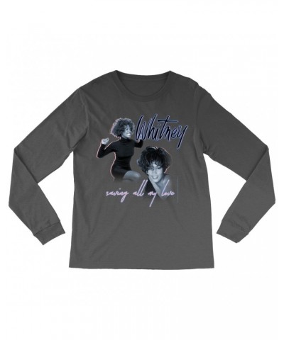 Whitney Houston Long Sleeve Shirt | Saving All My Love Pastel Photo Collage Shirt $6.34 Shirts