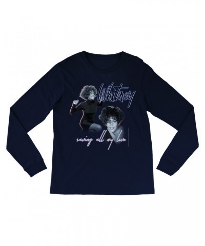 Whitney Houston Long Sleeve Shirt | Saving All My Love Pastel Photo Collage Shirt $6.34 Shirts