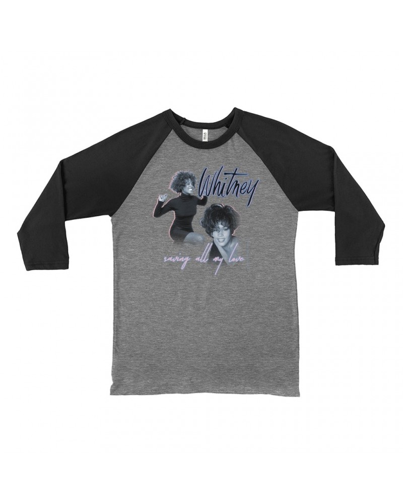 Whitney Houston 3/4 Sleeve Baseball Tee | Saving All My Love Pastel Photo Collage Shirt $7.37 Shirts