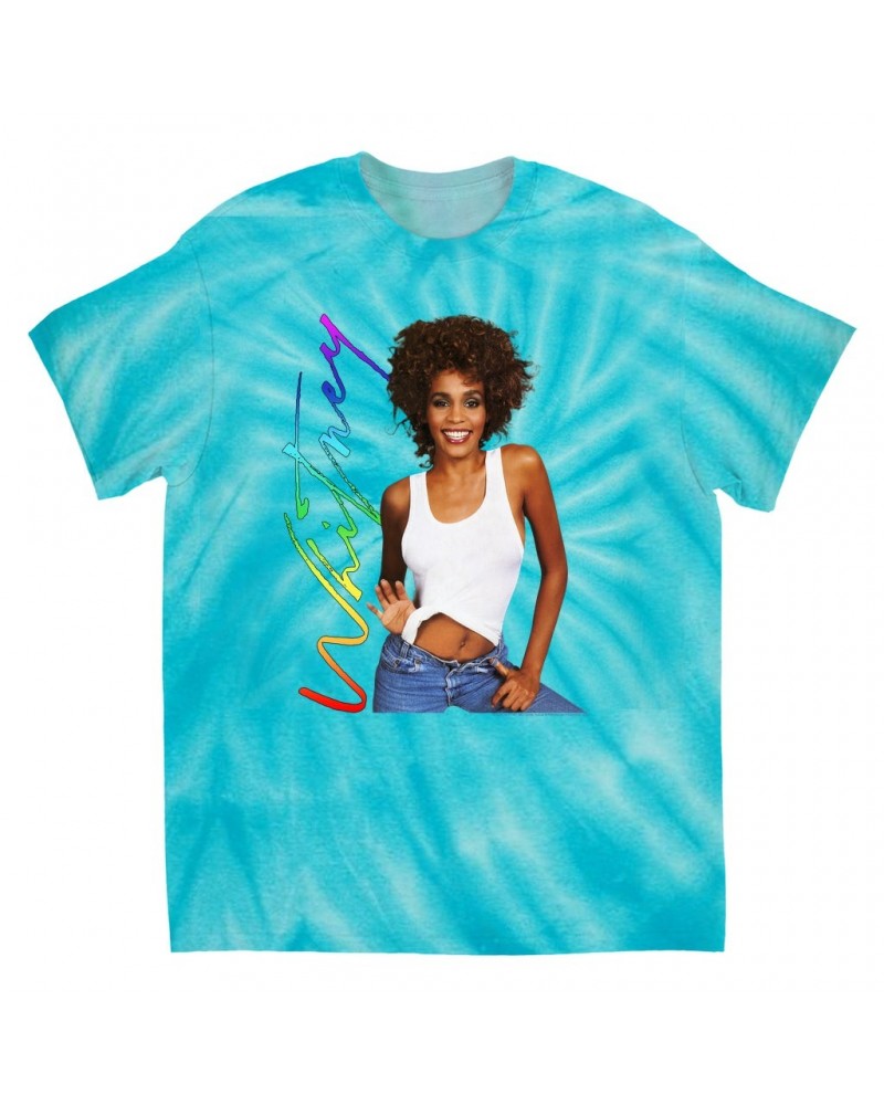 Whitney Houston T-Shirt | 1987 Album Photo Rainbow Signature Image Tie Dye Shirt $10.65 Shirts