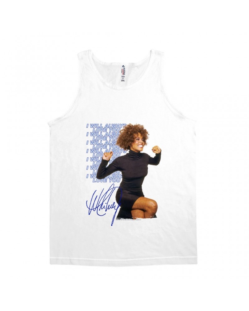 Whitney Houston Unisex Tank Top | I Will Always Love You Blue Repeating Image Distressed Shirt $11.03 Shirts
