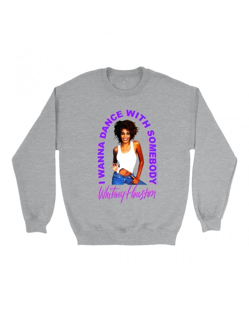Whitney Houston Sweatshirt | I Wanna Dance With Somebody Neon Purple Image Sweatshirt $7.69 Sweatshirts