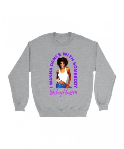 Whitney Houston Sweatshirt | I Wanna Dance With Somebody Neon Purple Image Sweatshirt $7.69 Sweatshirts