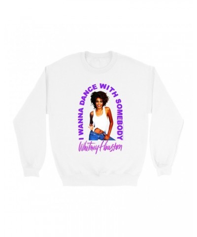 Whitney Houston Sweatshirt | I Wanna Dance With Somebody Neon Purple Image Sweatshirt $7.69 Sweatshirts