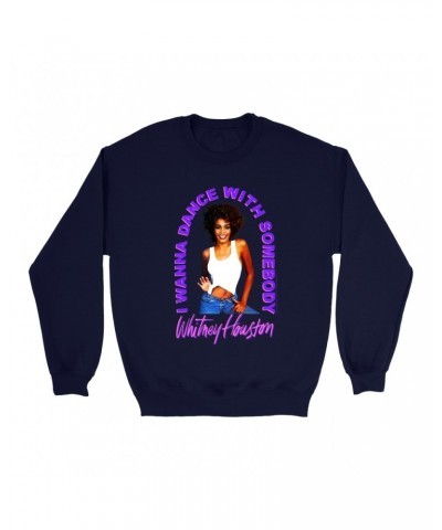 Whitney Houston Sweatshirt | I Wanna Dance With Somebody Neon Purple Image Sweatshirt $7.69 Sweatshirts