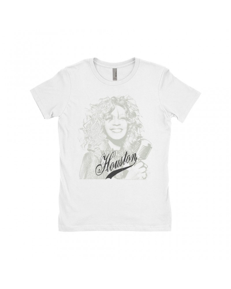 Whitney Houston Ladies' Boyfriend T-Shirt | Houston Sketch And Logo Design Shirt $9.44 Shirts