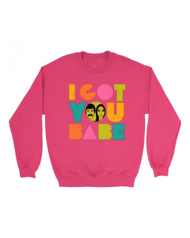 Sonny & Cher Bright Colored Sweatshirt | I Got You Babe Pastel Logo Distressed Sweatshirt $7.04 Sweatshirts