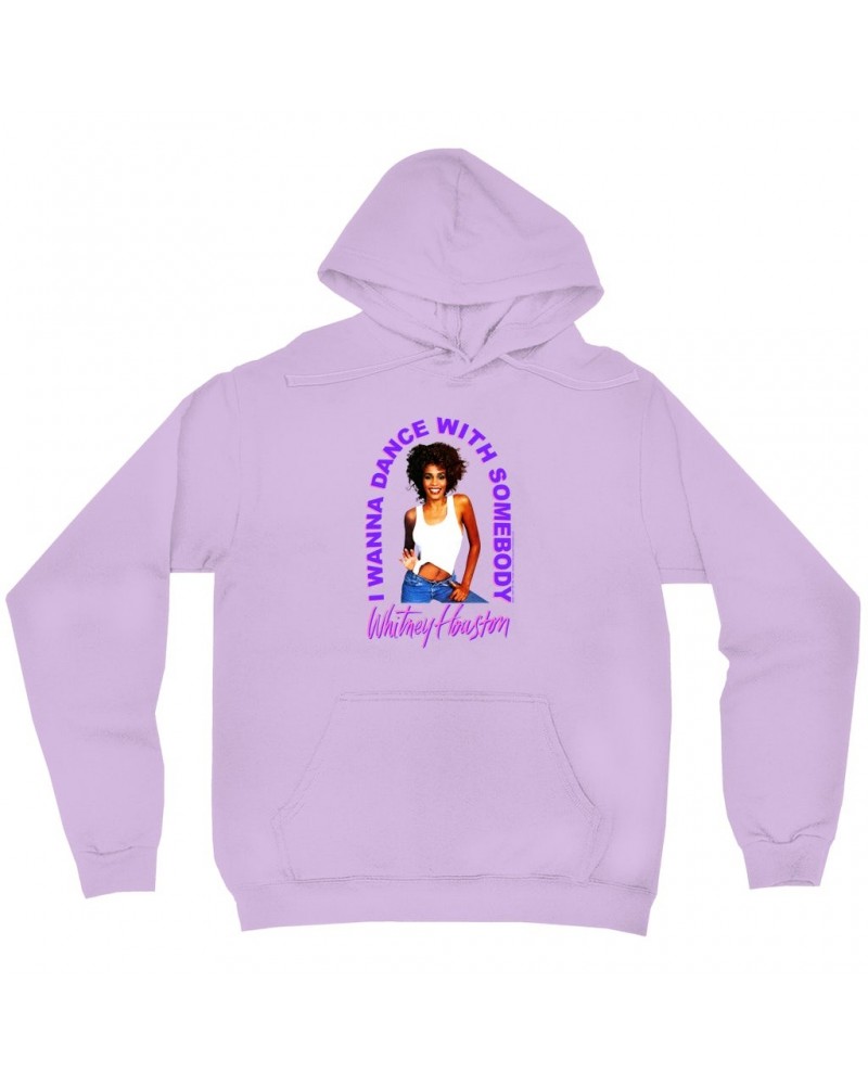 Whitney Houston Hoodie | I Wanna Dance With Somebody Neon Purple Image Hoodie $7.15 Sweatshirts